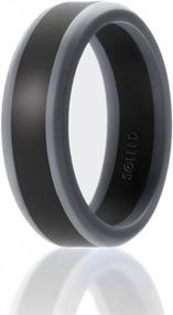 img 4 attached to 🤵 SOLEED Men's Silicone Wedding Ring (Power X Series) - Durable & Safe Rubber Band with Middle Wide Stripe, Black Beveled Edges - Metallic Silver, Platinum Grey, Blue, Red