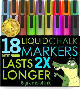 img 4 attached to Маркеры Crafty Croc Liquid Chalk: jumbo 18 штук, победитель премии Mom's Choice Award с неоновыми и земляными цветами, 6 мм реверсивный наконечник, включая 2 запасных наконечника.