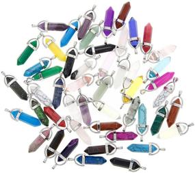 img 2 attached to 💎 KeyZone 50pcs Assorted Color Bullet Shape Healing Pointed Chakra Beads Quartz Crystal Stone Pendants for DIY Necklace Jewelry Making: A Complete Set for Vibrant Accessories