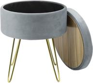 🪑 sorbus velvet footrest stool: stylish round mid-century modern ottoman with gold legs – gray velvet seat lid included logo