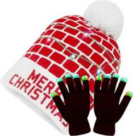 🎅 deck the halls with led light up christmas hat and gloves - xmas beanie knit novelty cap - ugly sweater holiday theme logo