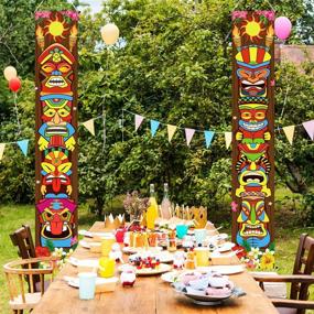 img 2 attached to 🌺 Transform Your Party with Our Tiki Banner Happy Luau Decoration Set - Ideal for Hibiscus, Hawaii and Tropical Themed Parties with Tiki Porch Sign, Carnival Party Jungle Backdrop, and Tiki Door Banner!