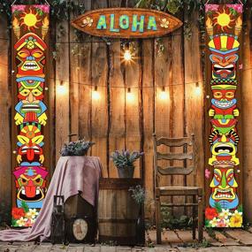 img 3 attached to 🌺 Transform Your Party with Our Tiki Banner Happy Luau Decoration Set - Ideal for Hibiscus, Hawaii and Tropical Themed Parties with Tiki Porch Sign, Carnival Party Jungle Backdrop, and Tiki Door Banner!