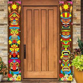 img 4 attached to 🌺 Transform Your Party with Our Tiki Banner Happy Luau Decoration Set - Ideal for Hibiscus, Hawaii and Tropical Themed Parties with Tiki Porch Sign, Carnival Party Jungle Backdrop, and Tiki Door Banner!