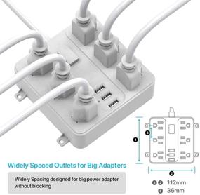 img 1 attached to 🔌 Белая многорозетка Beesmall с USB - 6 розеток, 3 порта USB, удлинительное шнур питания длиной 6 футов - подходит для монтажа на стене на столе, столе для работы, прикроватной тумбочке, комоде - идеально подходит для дома, офиса, отеля