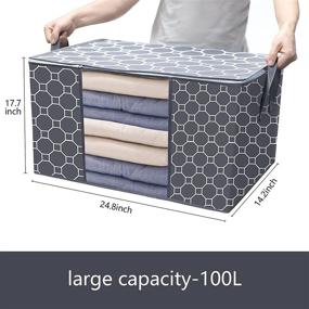 img 3 attached to AIZUNMEI 4 Pack Large Capacity Clothes Storage Bag, 100L Thick Fabric Foldable Clothes 👕 Organizer with Reinforced Handle, Clear Window and Sturdy Zippers for Comforters, Blankets, Bedding - Grey