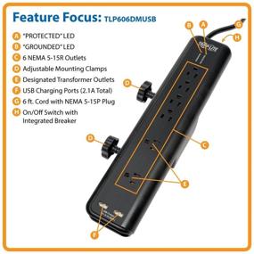 img 1 attached to Tripp Lite TLP606DMUSB: 6-Outlet Surge Protector Power Strip with Clamp Mount and Insurance - 2100 Joules, 6ft Cord, Dual USB