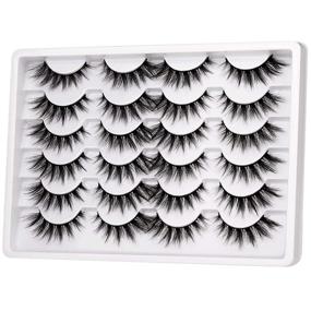 img 3 attached to 🐾 Premium 3D Faux Mink Cat Eye Lashes Pack - 18mm Wispy Fluffy False Eyelashes - Soft, Reusable and Handmade - 12 Pairs by Pawotence