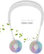 portable fan hand free mini fan with neck hanging design usb battery rechargeable personal desk fan with strong airflow 2 wind head 3 speeds led light for travel outdoor office home sports (white) logo