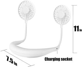 img 3 attached to Portable Fan Hand Free Mini Fan With Neck Hanging Design USB Battery Rechargeable Personal Desk Fan With Strong Airflow 2 Wind Head 3 Speeds LED Light For Travel Outdoor Office Home Sports (White)