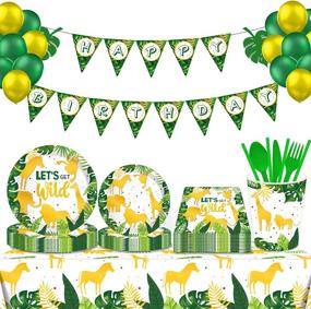 img 4 attached to 🦒 Safari Birthday Decorations Set - 136PCS, Golden Green Jungle Animals Party Favors, Let's Get Wild Party Supplies, Birthday Banner, Balloon, Tablecloth, Tableware | Safari Baby Shower Decorations for Boy