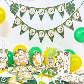 img 3 attached to 🦒 Safari Birthday Decorations Set - 136PCS, Golden Green Jungle Animals Party Favors, Let's Get Wild Party Supplies, Birthday Banner, Balloon, Tablecloth, Tableware | Safari Baby Shower Decorations for Boy
