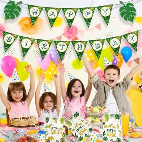 img 2 attached to 🦒 Safari Birthday Decorations Set - 136PCS, Golden Green Jungle Animals Party Favors, Let's Get Wild Party Supplies, Birthday Banner, Balloon, Tablecloth, Tableware | Safari Baby Shower Decorations for Boy