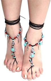 img 1 attached to 🧜 Runa Sea Bohemian Style Turquoise Coral Barefoot Sandals Anklet: Enhancing Elegance with Semi Precious Stones (Sold As Pair)