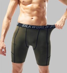 img 2 attached to 🏃 SILKWORLD Men's Compression Shorts with Pockets - Ideal for Sports and Running