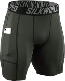 img 4 attached to 🏃 SILKWORLD Men's Compression Shorts with Pockets - Ideal for Sports and Running