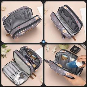 img 1 attached to 🌧️ Compact Gray Makeup Bag for Women: Travel Cosmetic Organizer with Brush Holder and Detachable Handle - Waterproof Purse Size