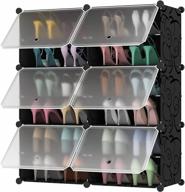 👠 12 tier shoe rack storage organizer shelf - expandable, stackable, covered shoe cabinet with doors - free standing shoe racks for closet, entryway, hallway, bedroom - portable black shoe shelves, plastic design - holds 24 pairs logo