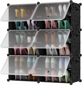 img 4 attached to 👠 12 Tier Shoe Rack Storage Organizer Shelf - Expandable, Stackable, Covered Shoe Cabinet with Doors - Free Standing Shoe Racks for Closet, Entryway, Hallway, Bedroom - Portable Black Shoe Shelves, Plastic Design - Holds 24 Pairs