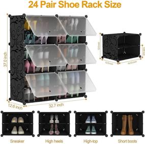 img 1 attached to 👠 12 Tier Shoe Rack Storage Organizer Shelf - Expandable, Stackable, Covered Shoe Cabinet with Doors - Free Standing Shoe Racks for Closet, Entryway, Hallway, Bedroom - Portable Black Shoe Shelves, Plastic Design - Holds 24 Pairs