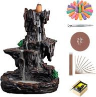 🏔️ dark mountain backflow incense holder waterfall burner, aromatherapy ornamental home decor with 120 backflow incense cones, 30 incense sticks, and non-slip mat logo