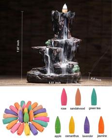 img 3 attached to 🏔️ Dark Mountain Backflow Incense Holder Waterfall Burner, Aromatherapy Ornamental Home Decor with 120 Backflow Incense Cones, 30 Incense Sticks, and Non-Slip Mat