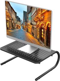 img 1 attached to 🖥️ Metal Ventilated Monitor Stand Riser for Computer, Laptop, Notebook, Printer | Ergonomic 14.5-Inch Platform, 4-Inch Height (EBLL2)