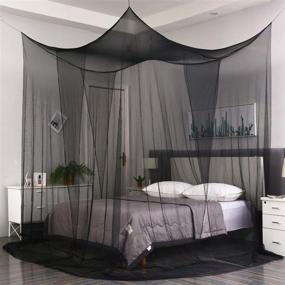 img 2 attached to Mengersi Black Elegant Mosquito Net Canopy: Bed Curtain Drapes for Full Queen King Beds - Indoor Outdoor Netting Solution