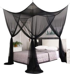 img 4 attached to Mengersi Black Elegant Mosquito Net Canopy: Bed Curtain Drapes for Full Queen King Beds - Indoor Outdoor Netting Solution