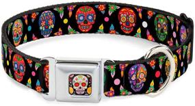 img 4 attached to Buckle-Down Colorful Calaveras Dog Collar with Seatbelt Buckle: Adjustable Sizes for Small, Medium & Large Dogs