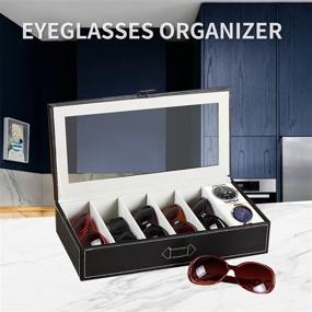 img 3 attached to 💼 Stylish Black Leather Sunglass Organizer: 7 Compartments, Clear Dressertop Holder for Eyeglasses, Watches, and More!