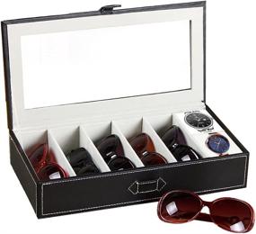 img 4 attached to 💼 Stylish Black Leather Sunglass Organizer: 7 Compartments, Clear Dressertop Holder for Eyeglasses, Watches, and More!