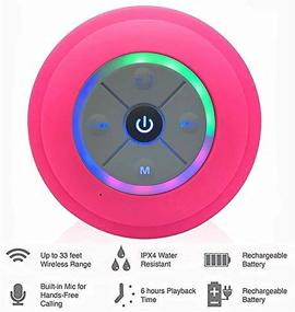 img 3 attached to 🚿 Houkiper IPX4 Waterproof Bluetooth Shower Speaker with Suction Cup, Handsfree Wireless 10m Control, FM Radio Light Show - Pink