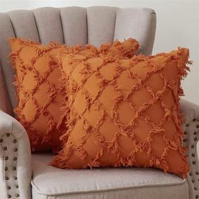 img 4 attached to 🧡 LAFVILLE Burnt Orange Throw Pillow Covers – Set of 2 Decorative Square 18” x 18” Pillowcases for Sofa, Couch, Bedroom, Family Room