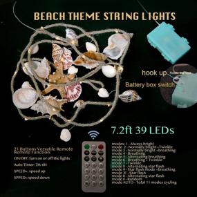 img 1 attached to 🏖️ Beach Themed String Lights with Seashell Conch, Hemp Rope, and Remote Control - 7.2 ft, 39 LEDs, Battery Powered Ocean Lights for Hawaii Holiday Parties, Bedroom, Tent, Wedding, Garden