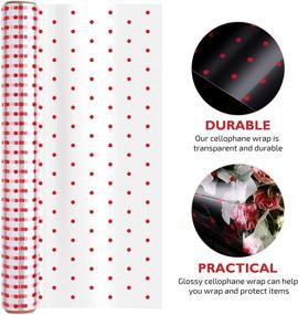 img 2 attached to 🎁 STOBOK Red Polka Dot Cellophane Wrap Roll, 100 Ft x 15.7 inches, Transparent 2.5 Mil Thick Long Film Packing Paper for Gift Wrapping, Flowers, Crafts, Baskets, Food