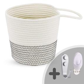 img 4 attached to 🧺 SpringOAK Small Hanging Rope Basket - Cute Cotton Closet Storage Bins - Nursery Organizer - Wall Hanging Basket - Clothes Peg Bag (7” x 7.5” - White, St)