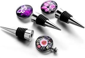 img 1 attached to 🦋 Soleebee 3-Pack Art Glass Wine Stoppers, Decorative Beverage Bottle Stoppers - Ideal for Gifts, Bar, Holiday Party, Wedding (Butterfly and Flower Designs)