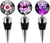 🦋 soleebee 3-pack art glass wine stoppers, decorative beverage bottle stoppers - ideal for gifts, bar, holiday party, wedding (butterfly and flower designs) логотип