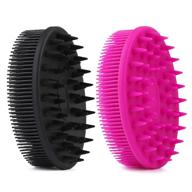 silicone body scrubber and shampoo brush set with scalp massager - effective exfoliating and showering experience for women, men, and pets (black & purple) logo