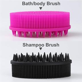 img 2 attached to Silicone Body Scrubber and Shampoo Brush Set with Scalp Massager - Effective Exfoliating and Showering Experience for Women, Men, and Pets (Black & Purple)