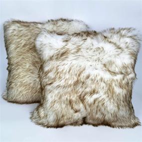 img 4 attached to 🛋️ Hola Fiesta 2 Fluffy Throw Pillow Cover - White and Brown Long Hair - Couch Sofa Bed Decoration for Bedroom or Living Room - 18 X 18 inch Cushion Cover