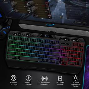 img 3 attached to NPET K32 Wireless Gaming Keyboard: Backlit, 🎮 Multimedia Keys, Wrist Rest & Rechargeable, for Windows/Desktop/Computer/PC