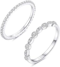 img 4 attached to 💍 Sllaiss 925 Sterling Silver CZ Engagement Rings: Sparkling Cubic Zirconia Wedding Bands for Women, Eternity Band Size 4-9 - Set of 2