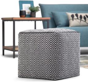 img 3 attached to 🔳 SimpliHome Colsen Square Pouf: Stylish Blue and White Patterned Hand Woven Cotton Footstool for Living Room, Bedroom, and Kids Room