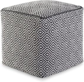 img 4 attached to 🔳 SimpliHome Colsen Square Pouf: Stylish Blue and White Patterned Hand Woven Cotton Footstool for Living Room, Bedroom, and Kids Room