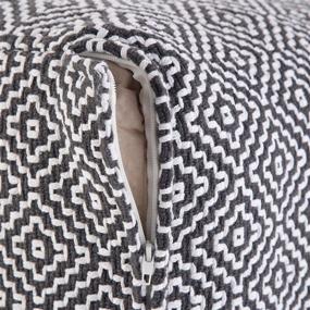 img 1 attached to 🔳 SimpliHome Colsen Square Pouf: Stylish Blue and White Patterned Hand Woven Cotton Footstool for Living Room, Bedroom, and Kids Room