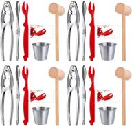 🦀 crab crackers and tools set - includes 4 lobster crackers, 4 lobster forks, 4 seafood forks, 4 butter cups, 4 wooden crab mallets, and 4 lobster bibs logo