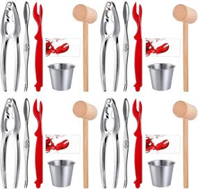 img 4 attached to 🦀 Crab Crackers and Tools Set - Includes 4 Lobster Crackers, 4 Lobster Forks, 4 Seafood Forks, 4 Butter Cups, 4 Wooden Crab Mallets, and 4 Lobster Bibs