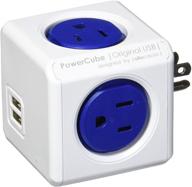 🔌 enhanced powercube 4-outlet dual usb surge protector wall adapter power strip with resettable fuse, in cobalt blue logo